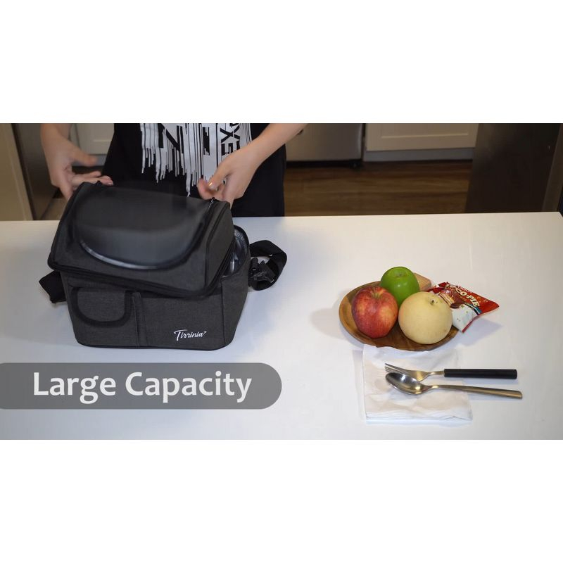 Tirrinia Dual Compartment Lunch Bag with Shoulder Strap for Adults, Large Lunch Bags, Insulated Leakproof Thermal Lunch Totes, Charcoal