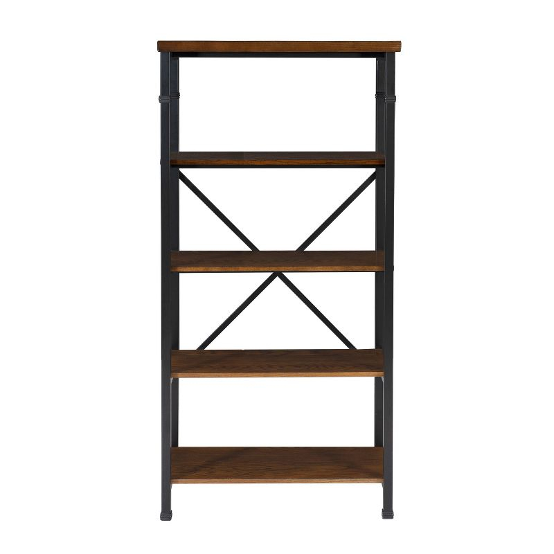 Linon 54" Austin Industrial Bookshelf Metal Wide Bookcase Brown: Farmhouse Style, 4 Fixed Shelves, MDF & Metal Frame