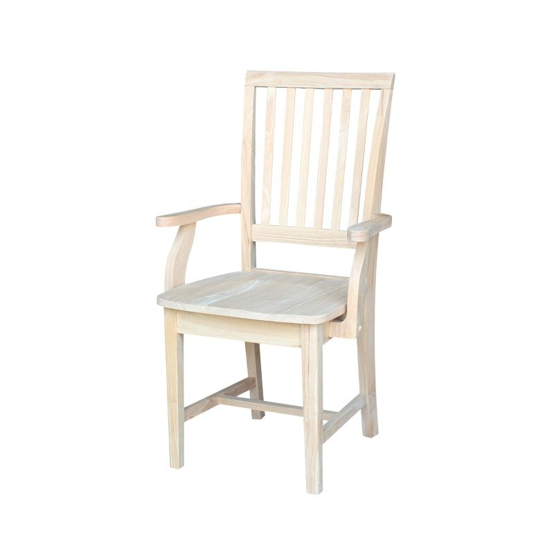 Mission Side Chair with Arms Unfinished - International Concepts: Solid Wood, Slat Back, Kitchen Furniture