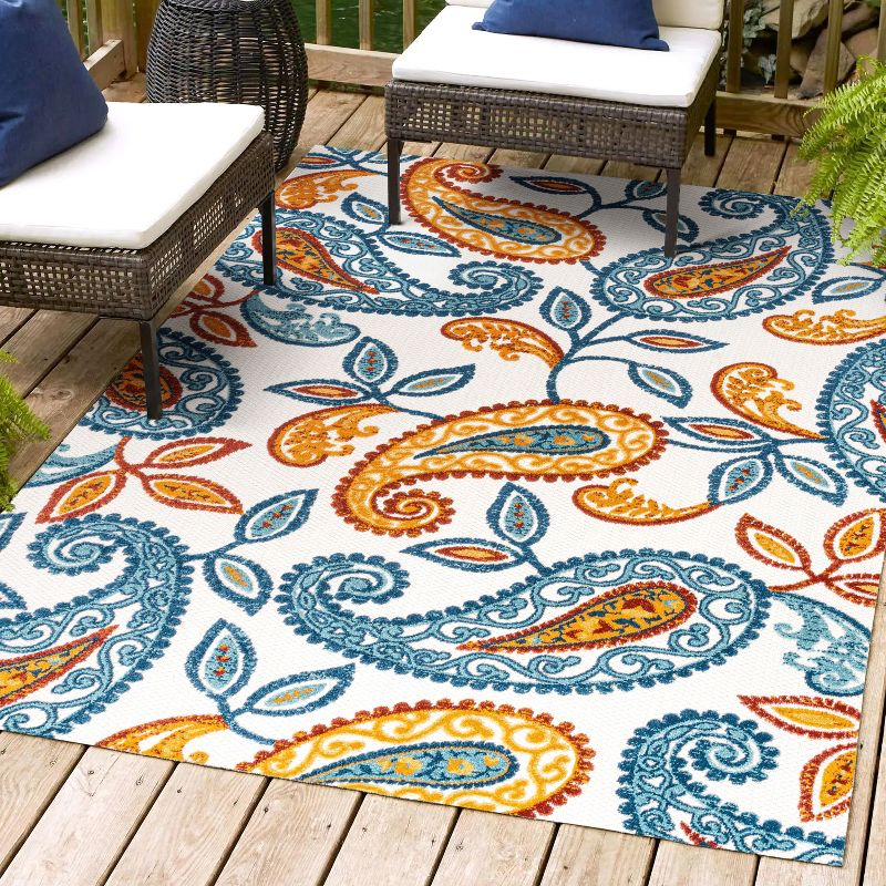 5'x8' Julien Paisley High-Low Indoor/Outdoor Area Rug, Orange/Blue - JONATHAN Y