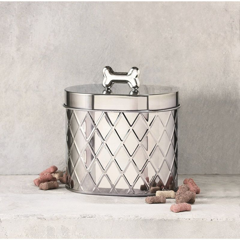Amici Pet Metal Treats Storage Canister Stainless Steel Diamond Texture Jar, 52 oz. , Silver