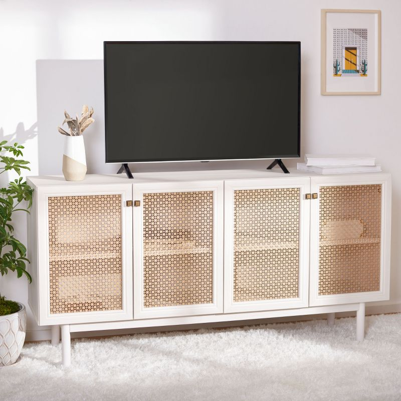 Piran 4 Door 2 Shelf Media Stand - MED9611 - Bleached White/Gold - Safavieh