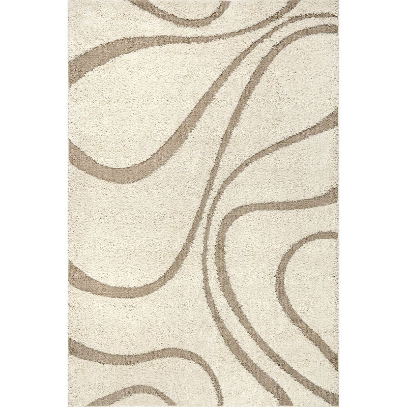 Nuloom Carolyn Abstract 6 Square Shag Indoor Area Rug for Living Room Bedroom Dining Room Nursery, Cream/Beige