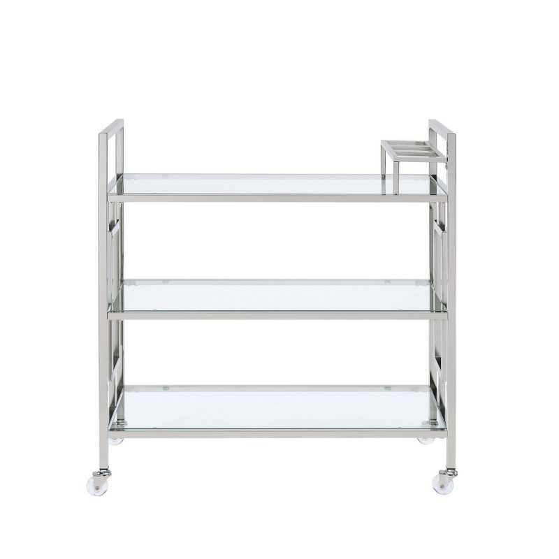 Harper Serving Bar Cart Chrome - Picket House Furnishings: Modern Glam, Tempered Shelves, Wheeled
