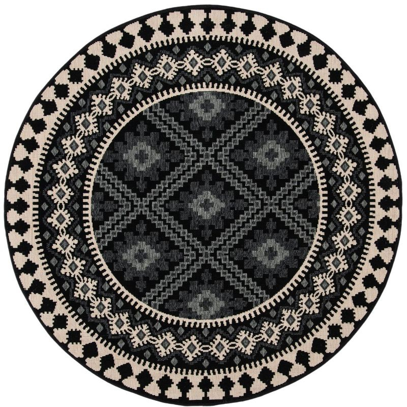 Veranda VER099 Power Loomed Indoor/Outdoor Accent Rug - Black/Creme - 3' Round - Safavieh