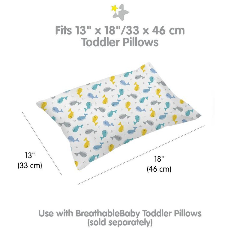 BreathableBaby Cotton Percale Pillowcase, For 13" x 18"/33 x 46 cm Toddler Pillow, Whales (2-Pack)