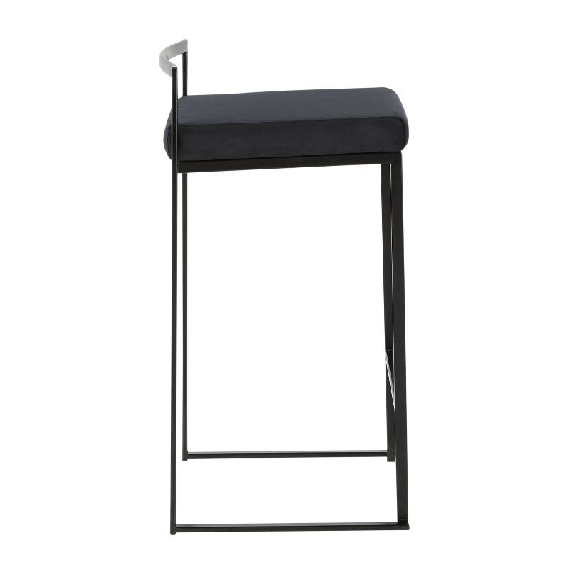Set of 2 26" Fuji Contemporary Counter Height Barstools Velvet Black - LumiSource: Metal Frame, Stackable, Padded