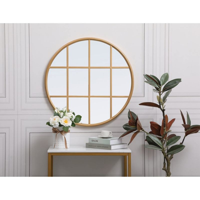 Elegant Lighting Metal windowpane mirror 28 inch in in x 28 inch in in Brass