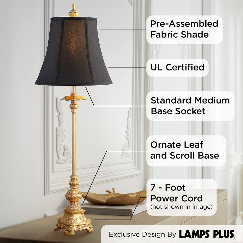 Regency Hill Traditional Buffet Table Lamps 36.5" Tall Set of 2 Gold Intricate Details Black Fabric Bell Shade for Dining Room