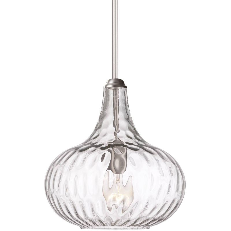 360 Lighting Cora Brushed Nickel Mini Pendant Light 11" Wide Modern Clear Textured Glass Shade for Dining Room House Foyer Kitchen Island Entryway