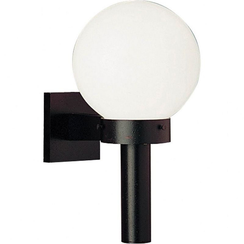 Progress Lighting Acrylic Globe 1-Light Wall Torch, Black Finish, White Globe