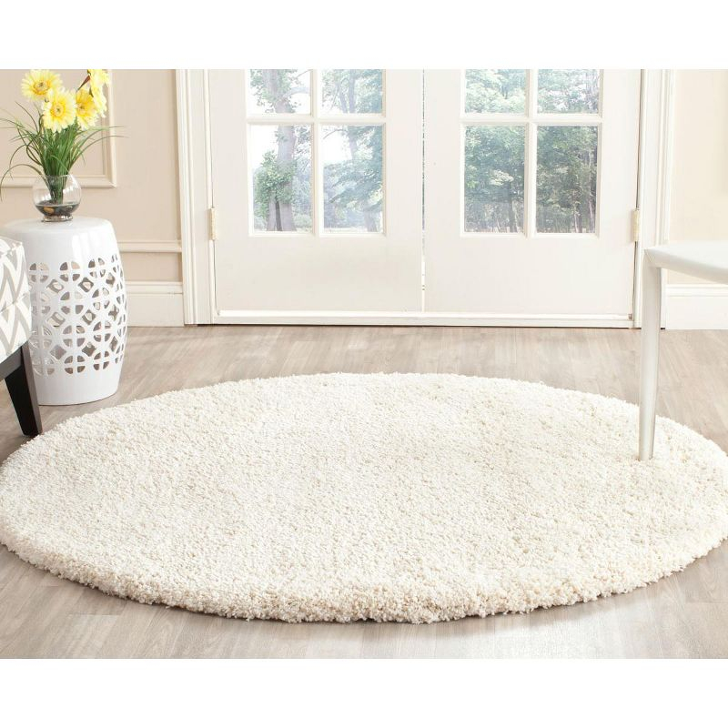 Milan Shag SG180 Power Loomed Indoor Area Rug - Ivory - 5'1" Round - Safavieh