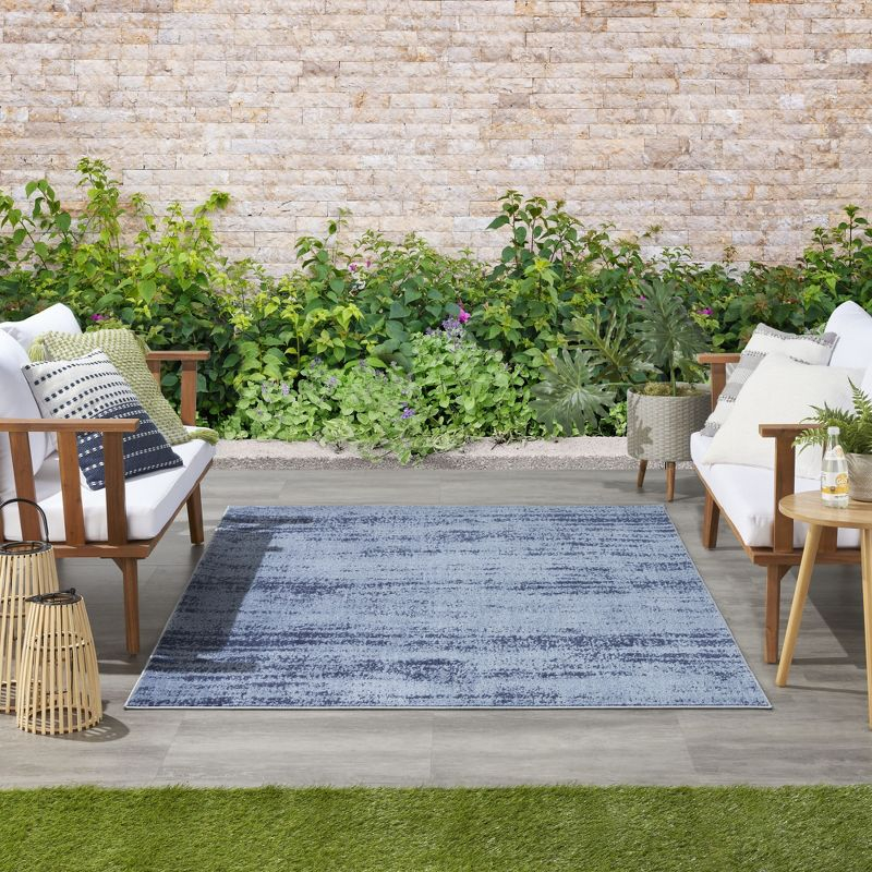 Nourison Essentials Abstract Low Pile Indoor Outdoor Area Rug 5' x 7' Denim