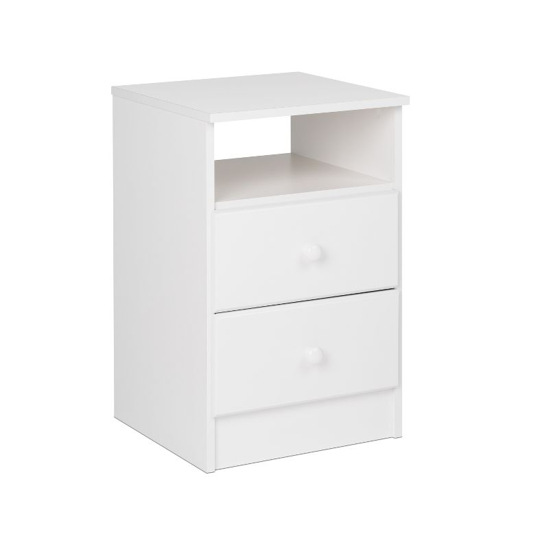 Prepac Astrid 2 Drawer Nightstand White: Modern Style, MDF, Includes Anti-Tip Hardware, for All Ages