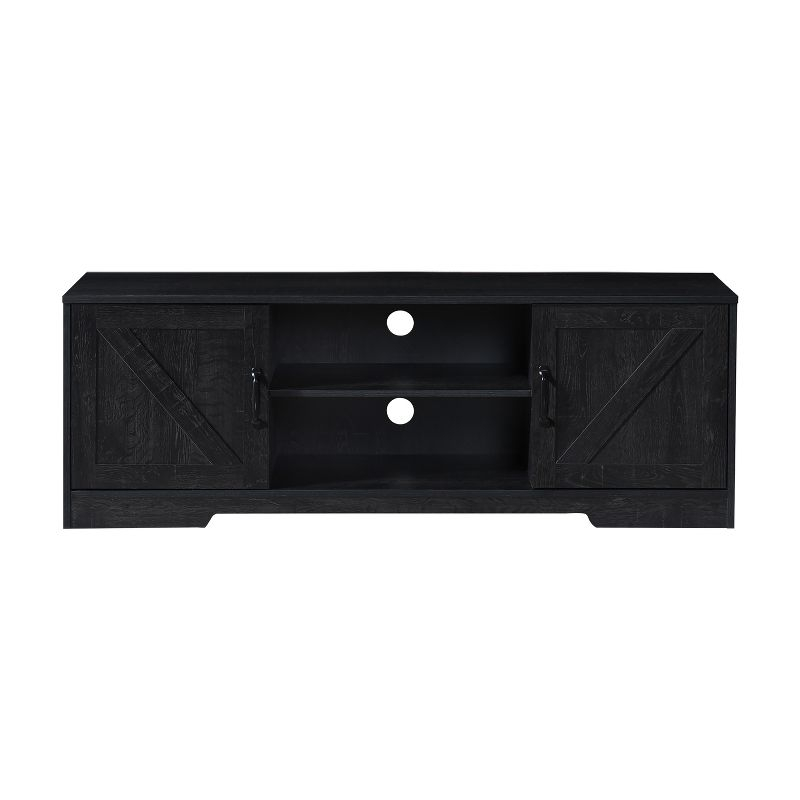 AndMakers 59 in. Farmhouse Black Oak TV Stand For TVs Up To 59" with 2 Storage Cabinets, Wood Barn Door Media Television Console Table With Storage