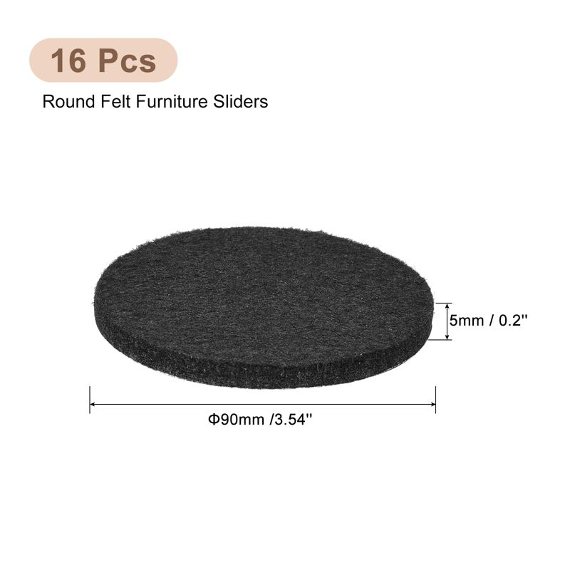 Unique Bargains Felt Round Self-Adhesive Floors Protectors Furniture Sliders Black 16 Pcs 3.5"