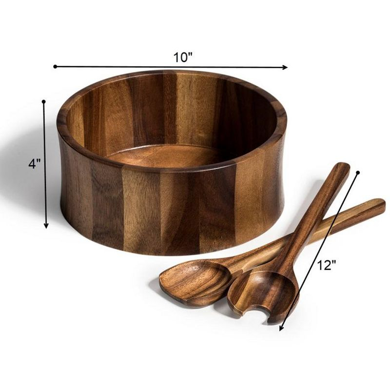 Kalmar Home Solid Acacia Wood X-Large Salad Bowl with Servers