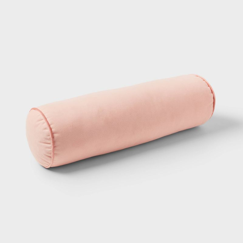 Round Bolster Kids' Pillow Pink - Pillowfort™: Velvet Cylinder Throw Pillow, OEKO-TEX Certified, Indoor Use