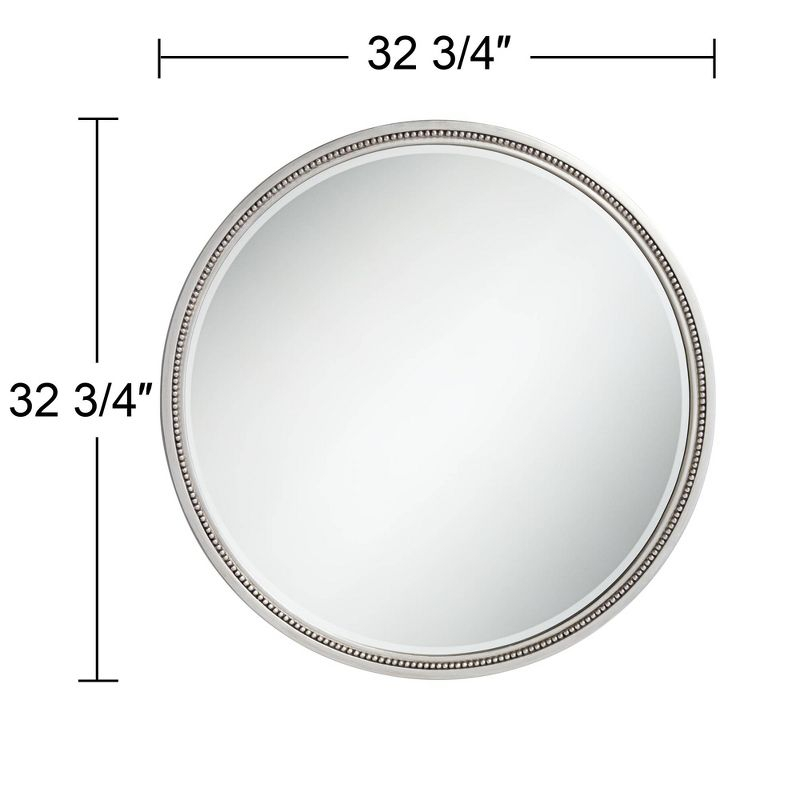 Noble Park Lorraine Round Vanity Decorative Wall Mirror Modern Beveled Beaded Trim Silver Wood Frame 32 3/4" Wide for Bathroom Bedroom Living Room