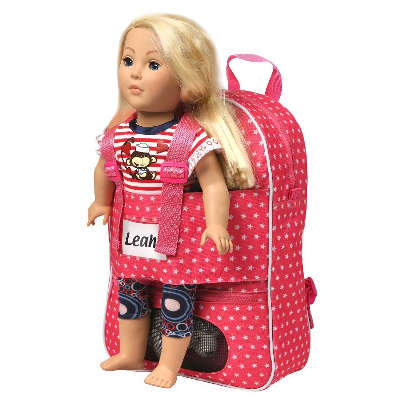 Badger Basket Doll Travel Backpack with Plush Friend Compartment - Star Pattern