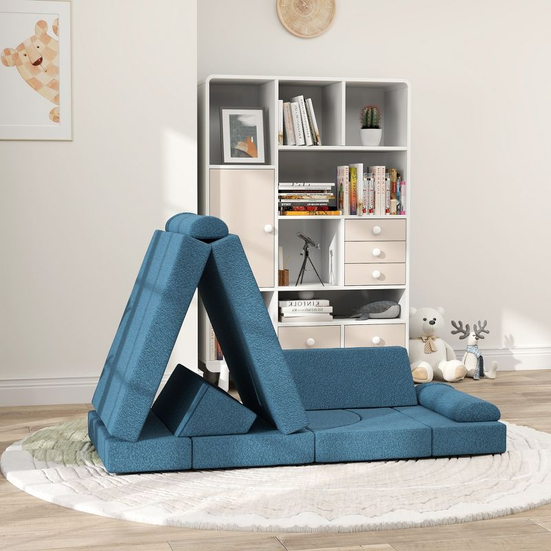 Qaba 12 Pieces Foam Climbing Blocks, Climbing Toys for Toddlers, Indoor Climb and Crawl Activity Playset for Boys and Girls, Blue