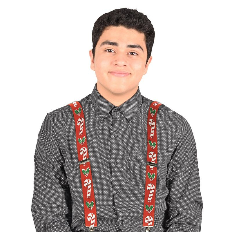 Beistle Candy Cane & Holly Suspenders, (1/Pkg) Candy Cane Red