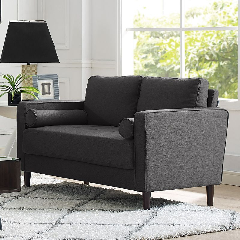 Giovanni Loveseat Gray - Lifestyle Solutions: Compact, Tufted, with Pocket Coils & High-Density Foam