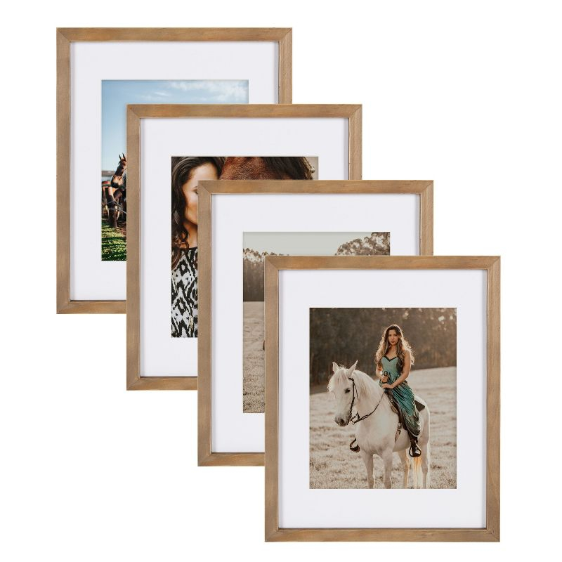 DesignOvation Gallery Rectangle Wood Wall Frame, 11x14 matted to 8x10, Rustic Brown