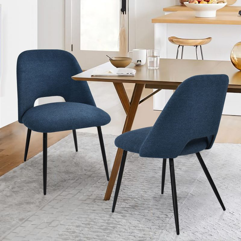 Edwin 21.6" Wider Seat Blue Upholstered Dining Chairs Set Of 2,Modern Kitchen Armless Dining Chair With Black Metal Legs-Maison Boucle