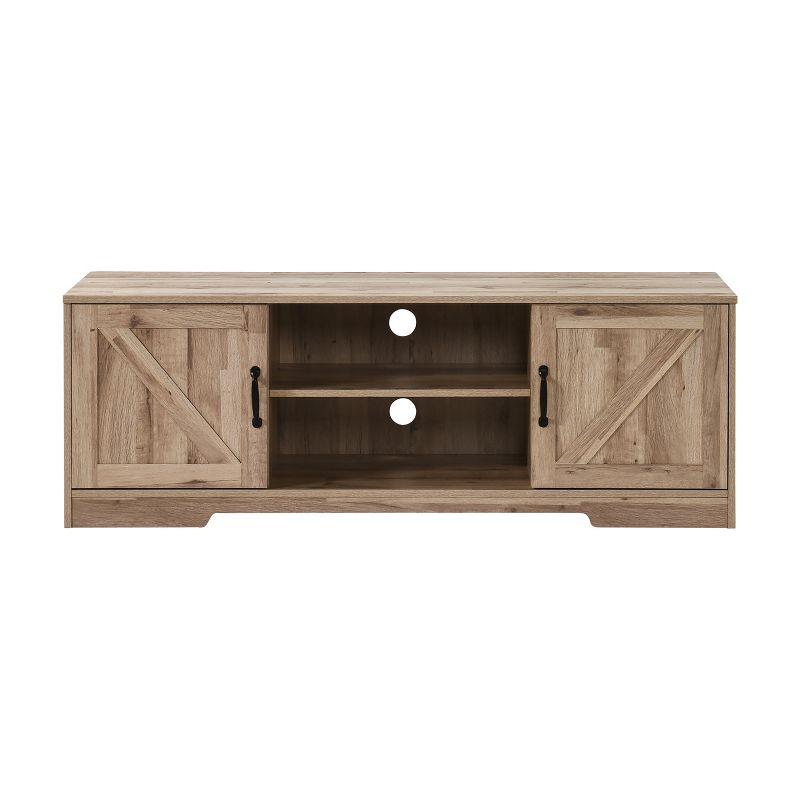 AndMakers 59 in. Farmhouse Oak TV Stand For TVs Up To 59" with 2 Storage Cabinets, Wood Barn Door Media Television Console Table With Storage