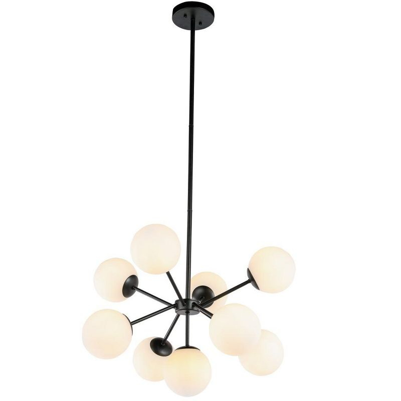 Elegant Lighting Jupiter 9 light Black and Frosted White glass pendant