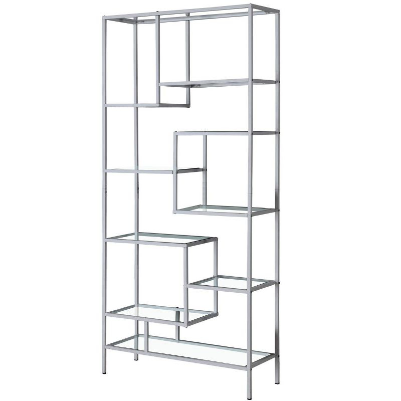 Monarch Specialties Bookshelf Bookcase Etagere 72InchH Office Bedroom Metal Tempered Glass Grey Clear Contemporary Modern