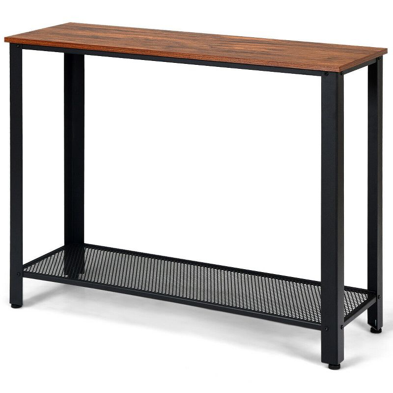 Costway Console Sofa Table W/ Storage Shelf Metal Frame Wood Look Entryway Table Black