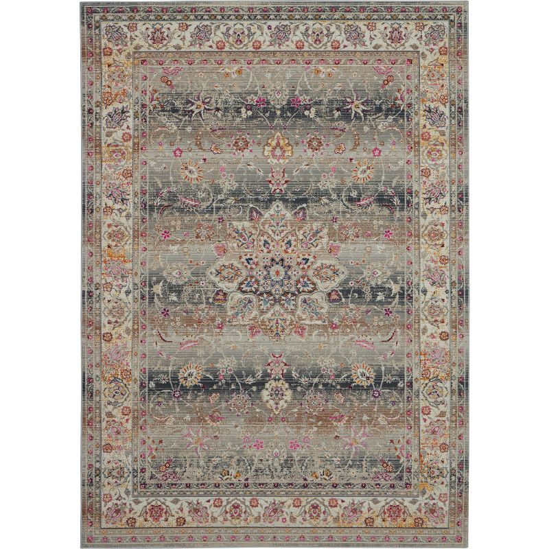 Nourison Vintage Kashan VKA01 Gray/Ivory/Pink Indoor Area Rug - 5'3 x 7'10