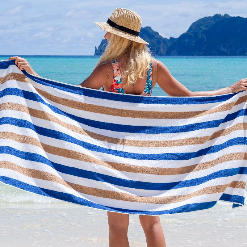 Arkwright Oversized Beach Towels (30x70, 4-Pack), Soft Ringspun Cotton Cabo Cabana Striped Beach Towel, Pool Towel, Bath Towel - Navy/Beige