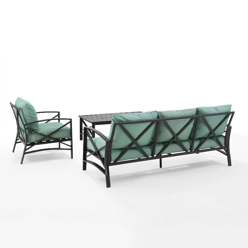 Kaplan 3pc Outdoor Sofa Set: Steel Frame, Weather-Resistant Cushions - Crosley
