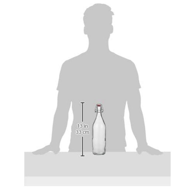 Bormioli Rocco Giara Glass Bottle with Airtight Clamp Lid, 33.75 oz - BPA-Free Bottle, Leakproof Glassware - Made in Italy (Clear)