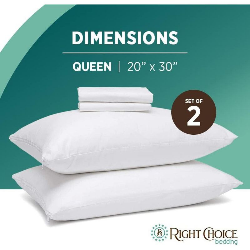 Right Choice Bedding 100% Cotton Queen Pillow Protector with Zipper – (2 Pack)