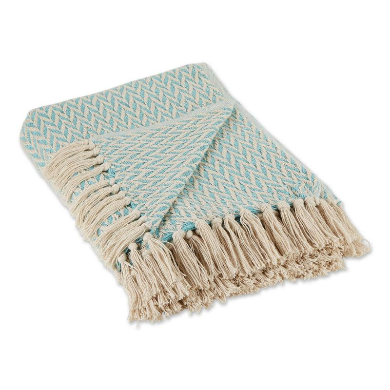 50"x60" Zig-Zag Throw Blanket Aqua - Design Imports: Lightweight Woven Cotton, Machine Washable