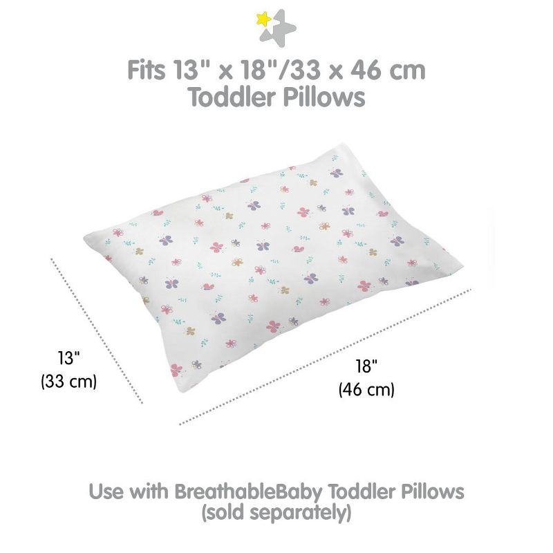 BreathableBaby Cotton Percale Pillowcase, For 13" x 18"/33 x 46 cm Toddler Pillow, Butterflies (2-Pack)