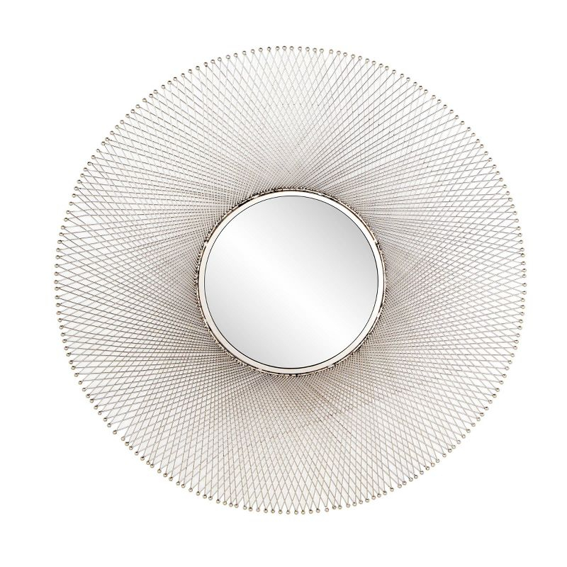 45" x 45" Metal Starburst Wall Mirror Silver - Olivia & May: Iron Frame, Round Shape, No Assembly Required