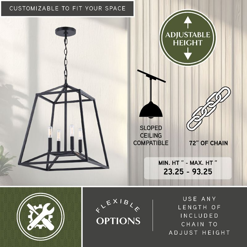 VAXCEL Hayes Black Farmhouse Mini Pendant Cage Lantern Ceiling Light, 16 inch