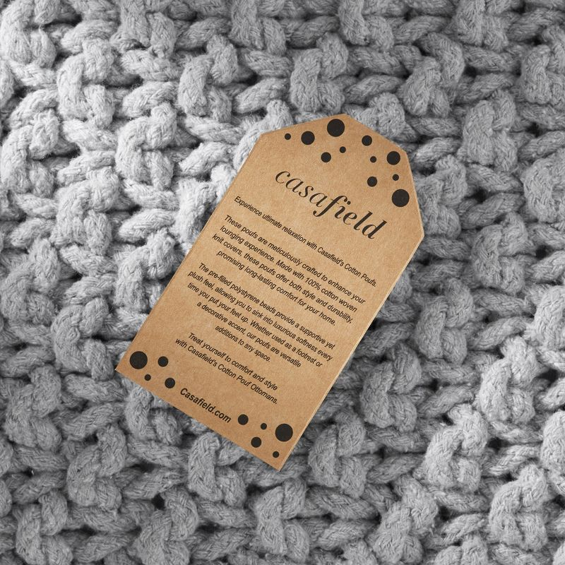 Casafield Square Pouf Ottoman, Light Gray - 18.5" W x 18.5" D x 14.5" H Cotton Knit Foot Stool - Boho Floor Pouffe for Living Room