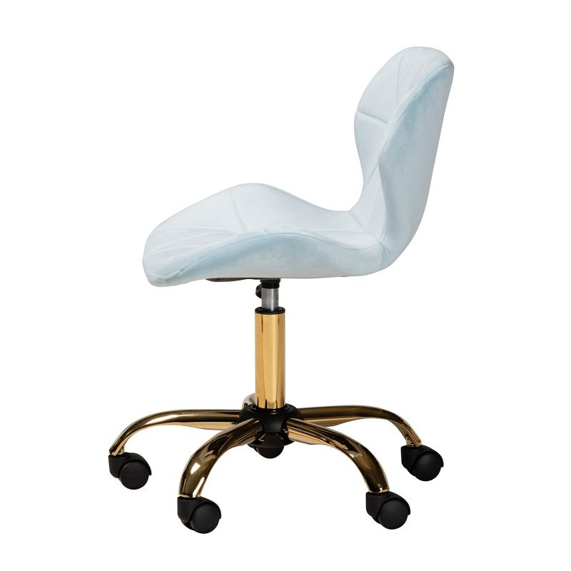Baxton Studio Savara Contemporary Glam and Luxe Aqua Velvet Fabric and Gold Metal Swivel Office Chair