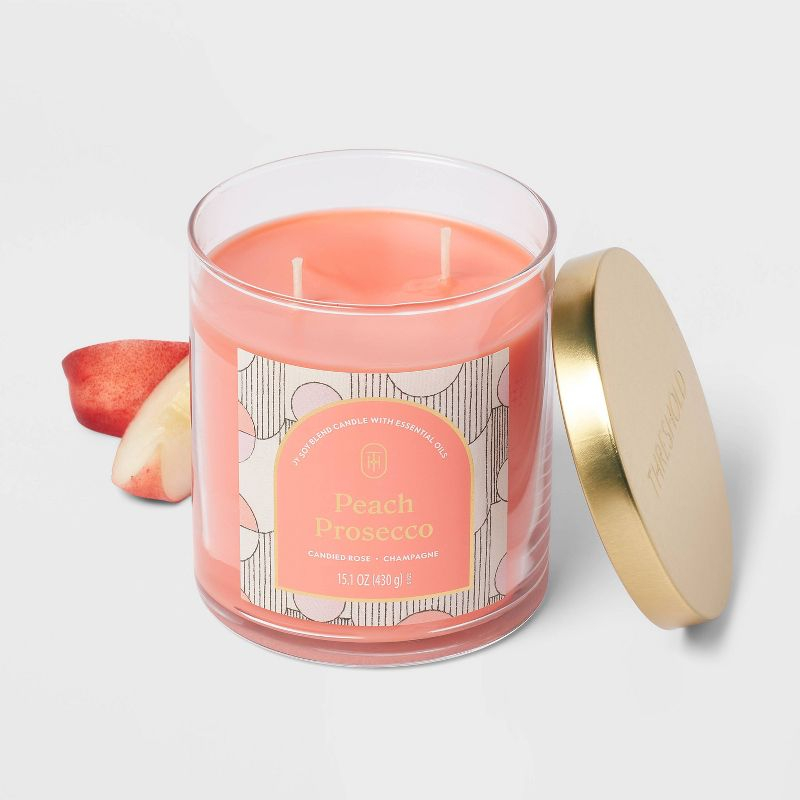 2-Wick Lidded Glass Jar Candle Peach Prosecco 15.1oz - Threshold™