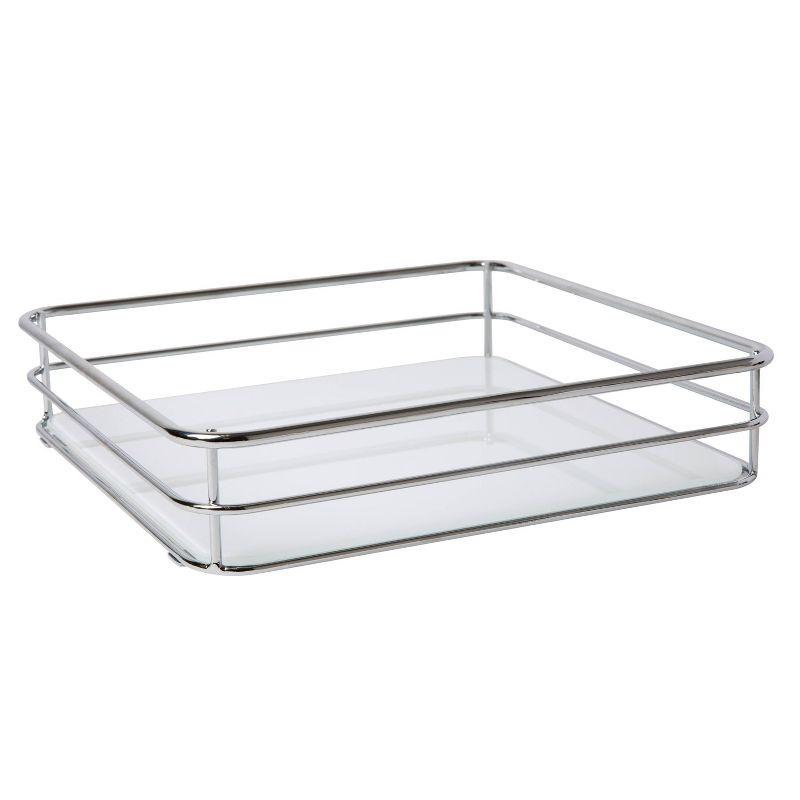 Square Vanity Tray with Glass Chrome - Elle Décor: Steel Bathroom Organizer, Perfume Display, Spot Clean
