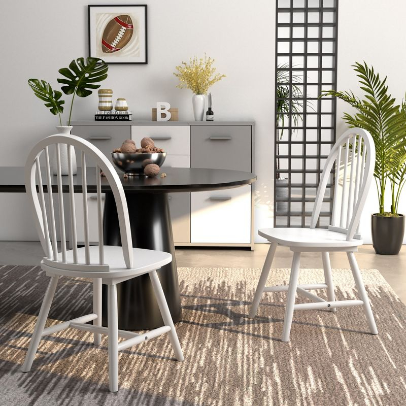 Costway Set of 2 Vintage Windsor Dining Side Chair Wood Spindleback Kitchen Room White