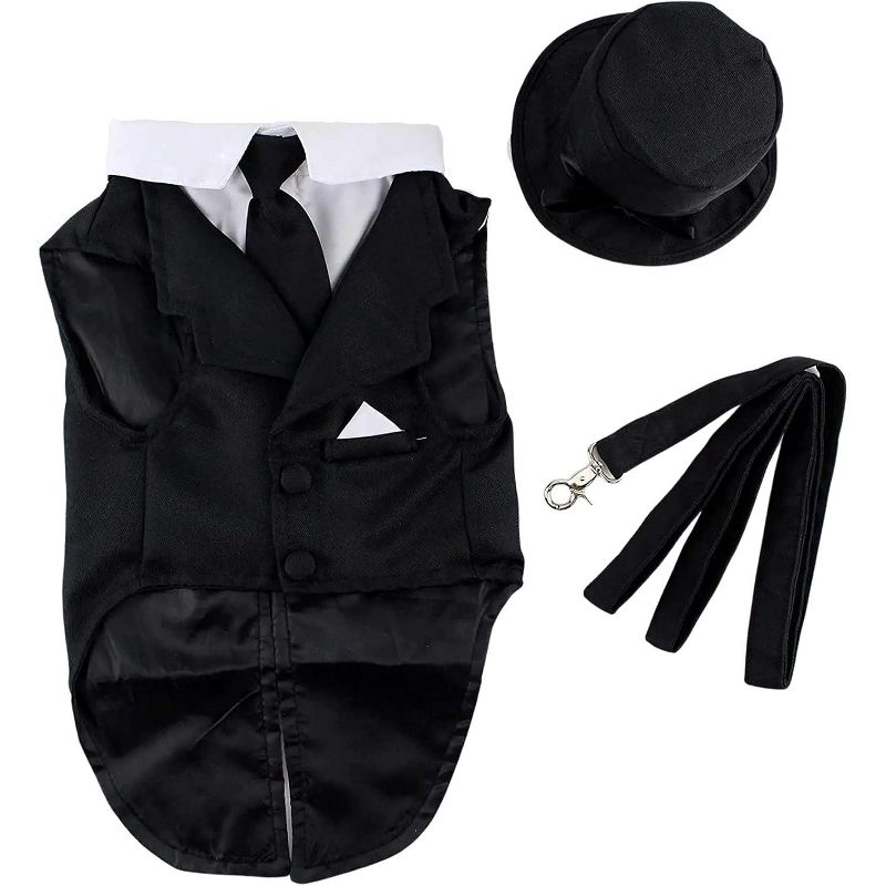 Midlee Dog Tuxedo Wedding Suit- Black Top Hat & Leash (5XL)