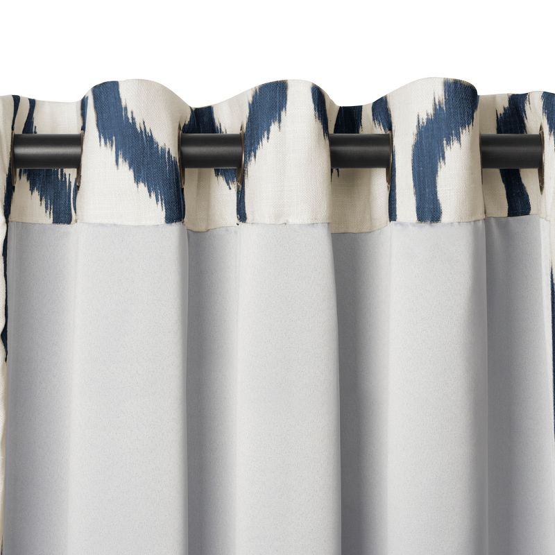 Renzo Ikat Geometric Linen Room Darkening Single Window Curtain Panel - 52" x 84" - Indigo - Elrene Home Fashions