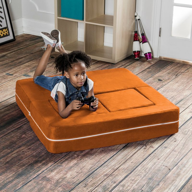 Jaxx Zipline Kids Modular Loveseat & Ottomans/Fold Out Lounger, Mandarin